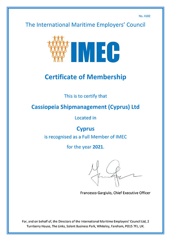 IMEC Certificate of Membership 2021